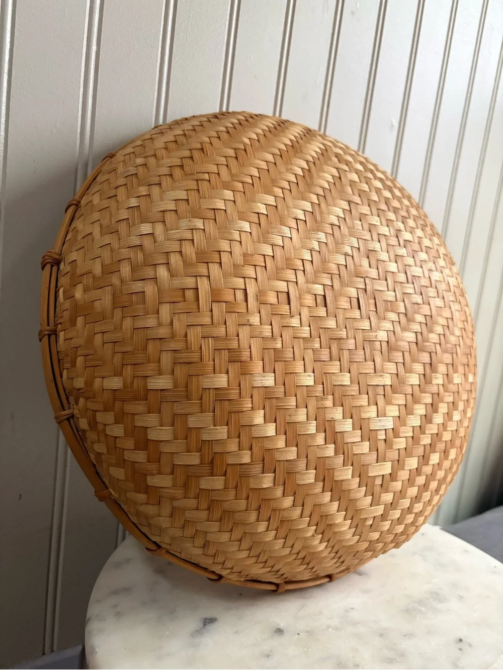 Vintage Handwoven Bamboo 13” Winnowing Basket Brown/Tan VTG Boho Bohemian Rustic